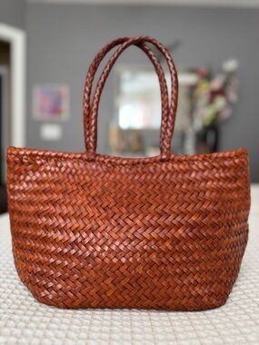 Dragon Diffusion Grace Basket Small Woven Buffalo Leather Tote / Tan